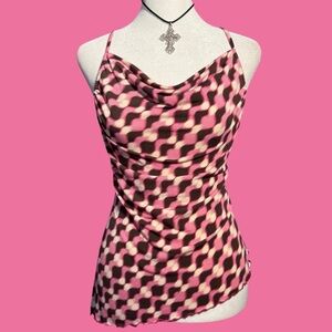 silence + noise Pink, Black & Cream Geometric Cowl Neck Camisole